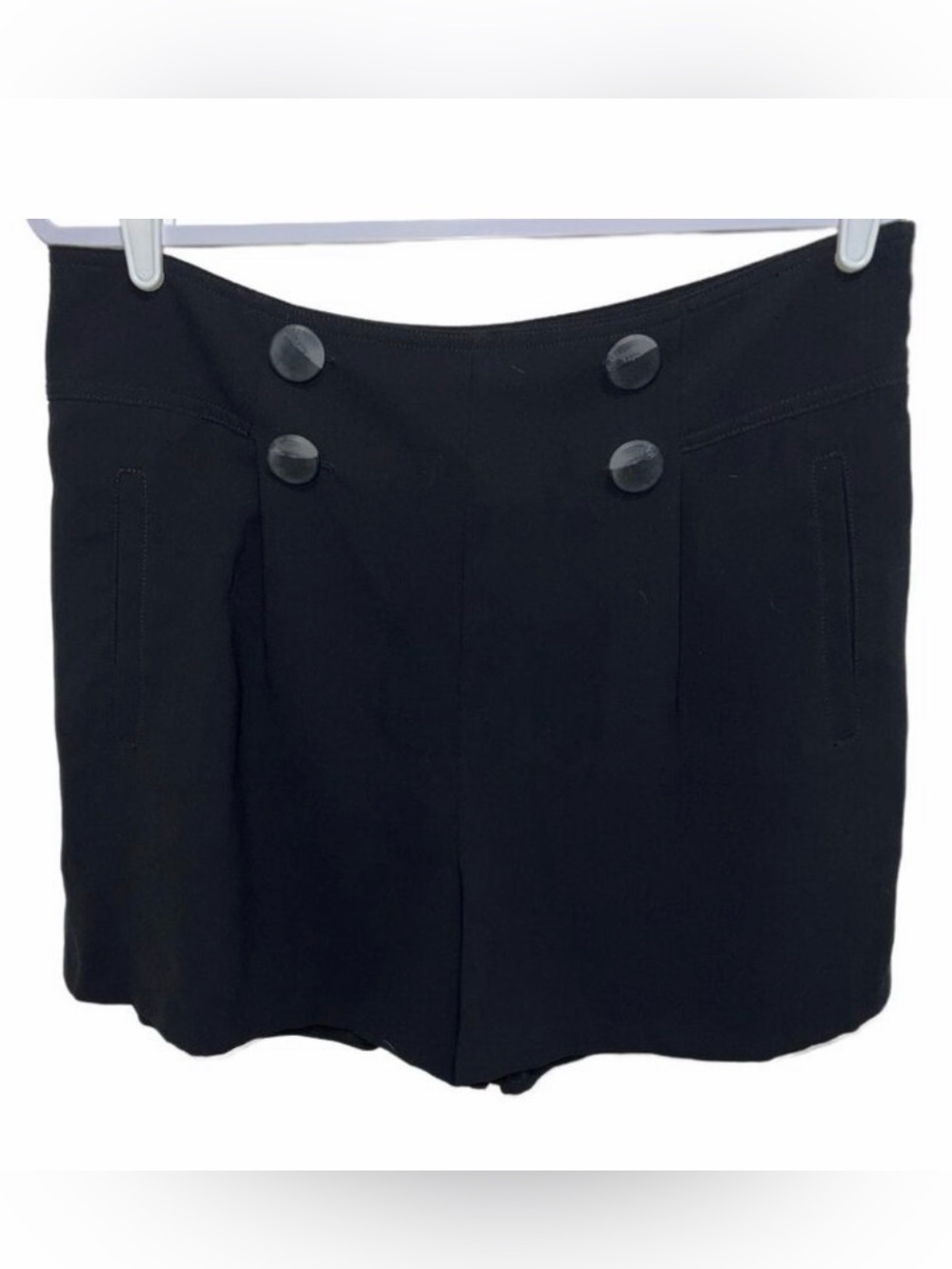 0835 Anthropologie High Waist Button Front Dressy Shorts Black